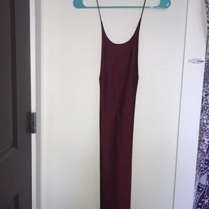 Dark red satin dress with scoop back